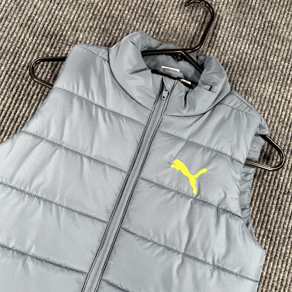 Puma Puffer Vest Womens Medium Gray Quilted Zip Up Lightweight Sleeveless Jacket